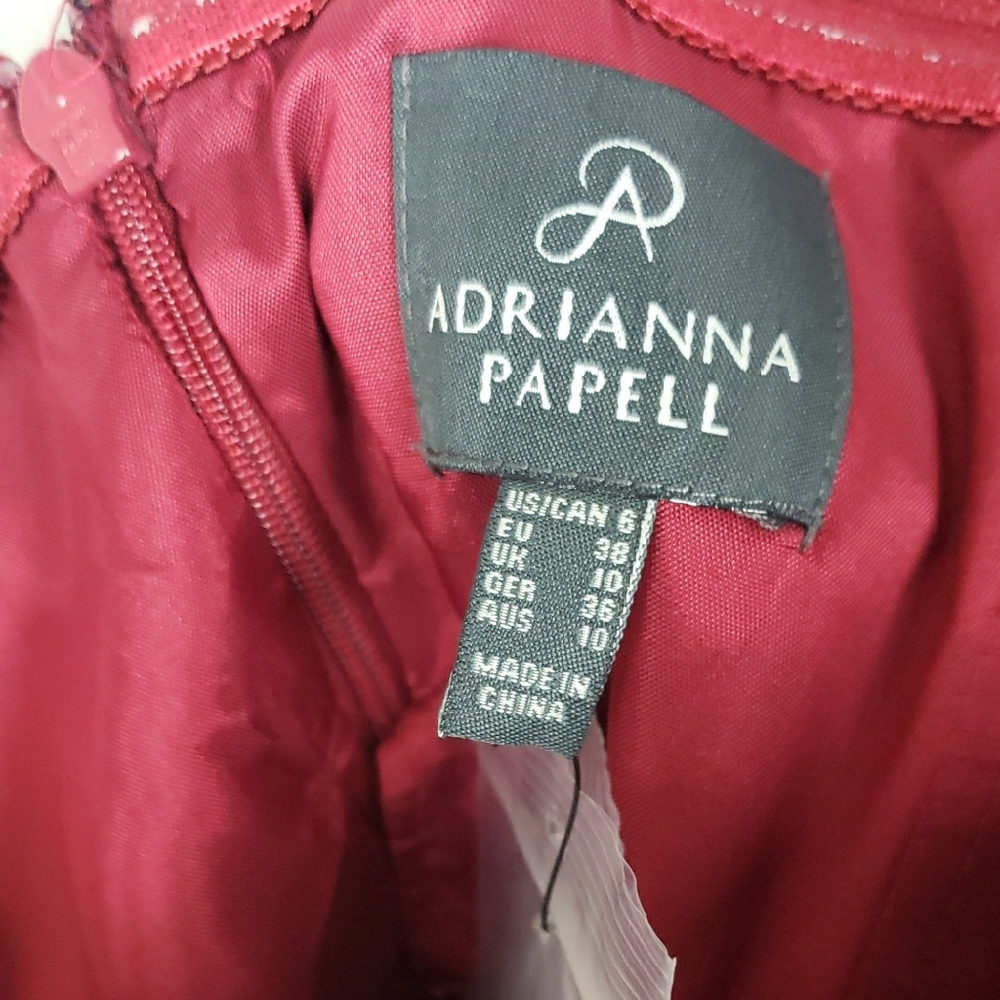 Adrianna Papell Cherry Red Dress 6 Strapless Ruched Empire Babydoll Beaded Prom - Picture 5 of 10